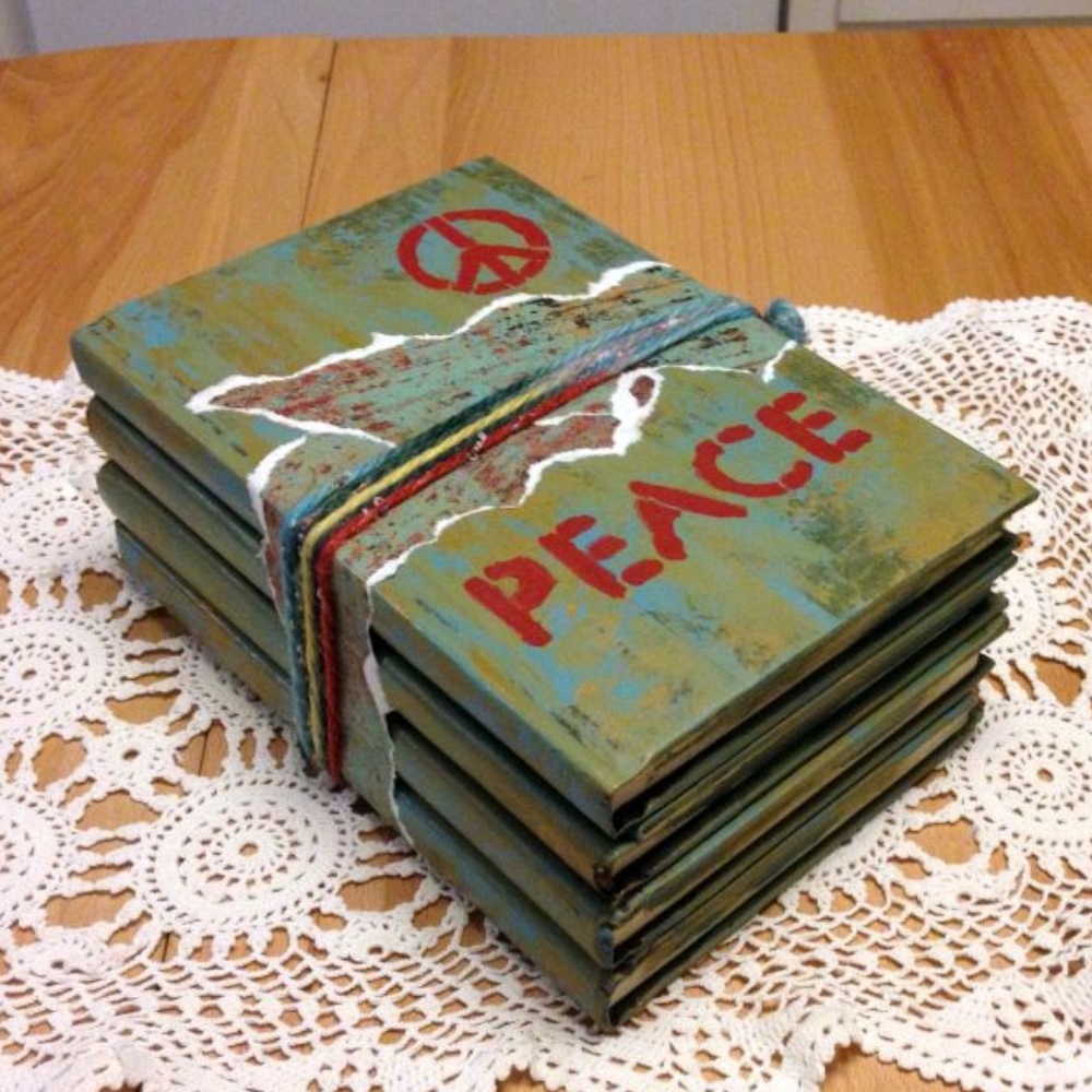 Handpainted and collaged Rescued Books Home Decor - Hippie, Boho
